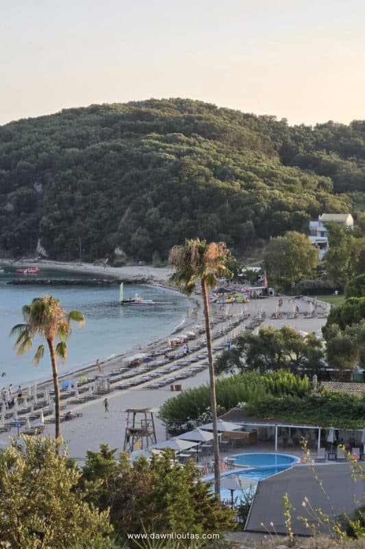 Valtos Beach in Parga Greece with sandy shoreline and turquoise water