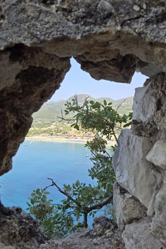 View of Valtos Beach from Parga Castle in Greece