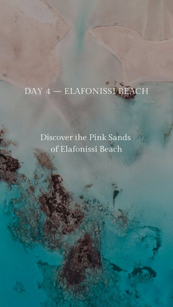 Elafonissi Beach in Crete, Greece with pink sand and shallow turquoise water — a must-visit stop on a 10 day Crete itinerary.
