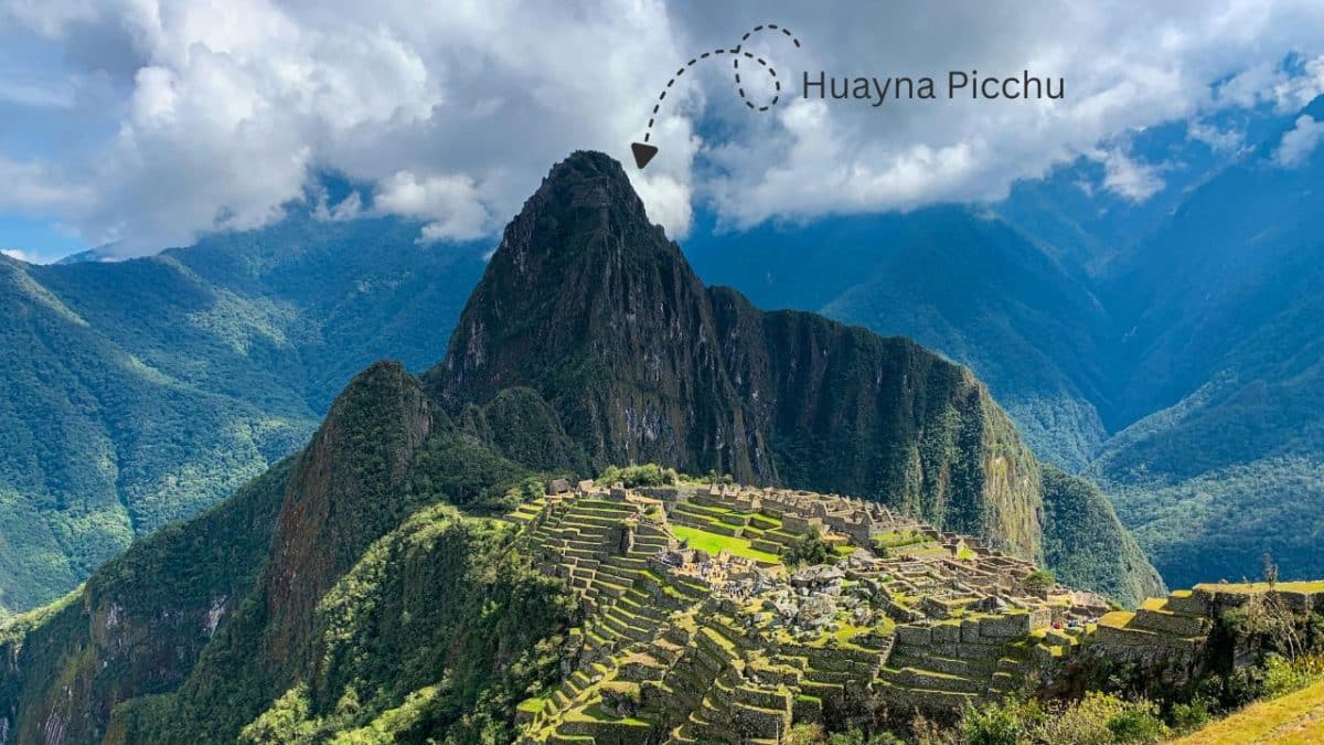 Huayna Picchu mountain above Machu Picchu ruins Peru scenic view