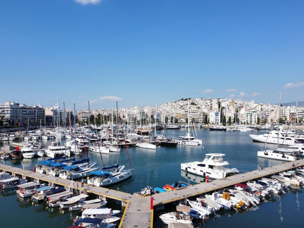 Marina along the Athens Riviera with boats and waterfront views in Athens, Greece