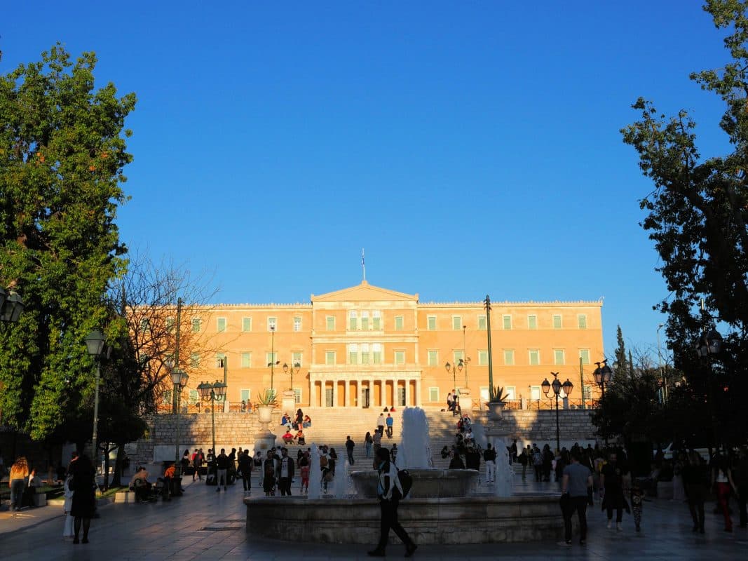 The Greek Parliament building overlooking Syntagma Square in Athens, Greece