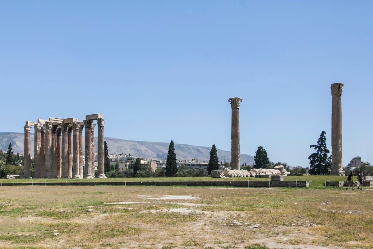 Ancient columns of the Temple of Olympian Zeus in Athens, Greece