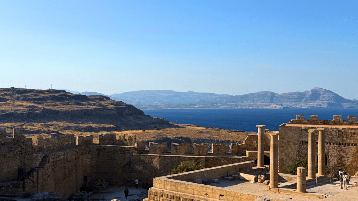 Acropolis of Lindos in Rhodes, Greece, overlooking the Aegean Sea